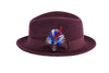 Ferrecci Brooks Trilby Soft 100% Australian Wool Felt Body with Removable Feather burgundy hat Great for Travel - Chicano Spot