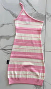 Womens Single Spaghetti Strap Charlie Brown Pink/White Dress - Chicano Spot