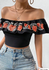 Women Floral Off the Shoulder Crop Top - Chicano Spot