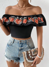 Women Floral Off the Shoulder Crop Top - Chicano Spot