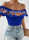 Women Floral Off the Shoulder Crop Top - Chicano Spot