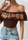 Women Floral Off the Shoulder Crop Top - Chicano Spot