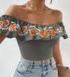 Women Floral Off the Shoulder Crop Top - Chicano Spot