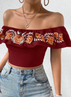 Women Floral Off the Shoulder Crop Top - Chicano Spot