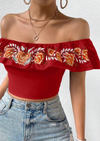 Women Floral Off the Shoulder Crop Top - Chicano Spot