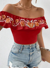 Women Floral Off the Shoulder Crop Top - Chicano Spot