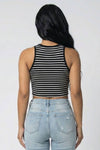 Ribbed Striped Racerback Crop Tank Top - Chicano Spot