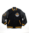 Leather Sleeve Varsity Jacket -Black/Gold Wool - Chicano Spot