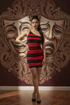 Womens Single Spaghetti Strap Charlie Brown Red/Black Dress - Chicano Spot