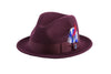 Ferrecci Brooks Trilby Soft 100% Australian Wool Felt Body with Removable Feather burgundy hat Great for Travel - Chicano Spot