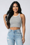 Ribbed Striped Racerback Crop Tank Top - Chicano Spot