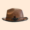 Stacy Adams Halden Vegan Leather Fedora Hat Cognac Brown