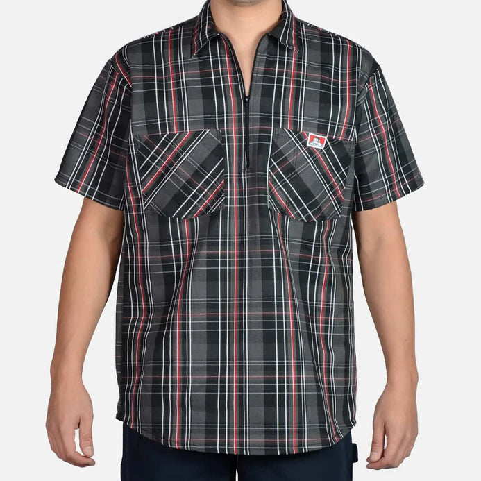 Ben Davis Short Sleeve 1/2 Zips -Plaid