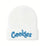 White Beanie light blue text